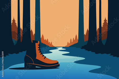 heavy boots on flooded forest trail 