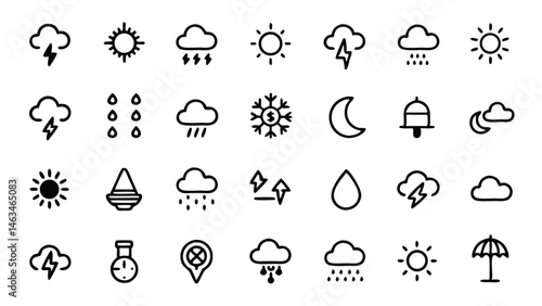 Clean and stylish conceptual vector icon pack in flat line art ideal for app development website wireframes and user experience design with consistent modern aesthetics
