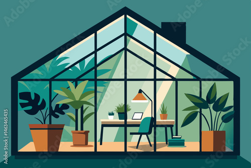 home office and greenhouse merged with indoor 