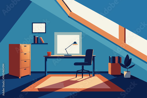 homey attic office with skylight and warm 