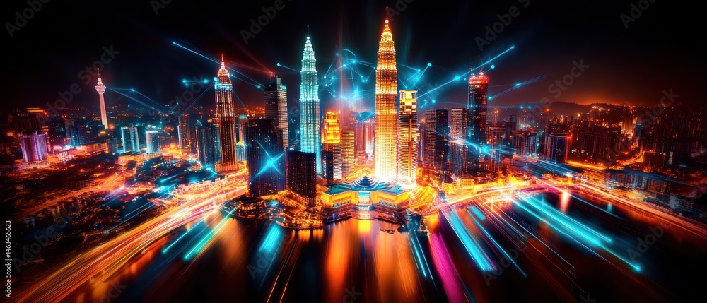 Obraz premium Vibrant Kuala Lumpur Nightscape: A Symphony of Lights and Urban Energy