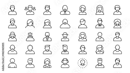Flat style linear profile icons designed for digital platforms such as websites and applications, offering a simple yet professional appearance for user profiles
