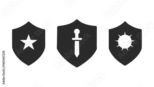 Modern flat icons of protective shields in silhouette style excellent for cybersecurity presentations user interface design or professional graphic toolkits