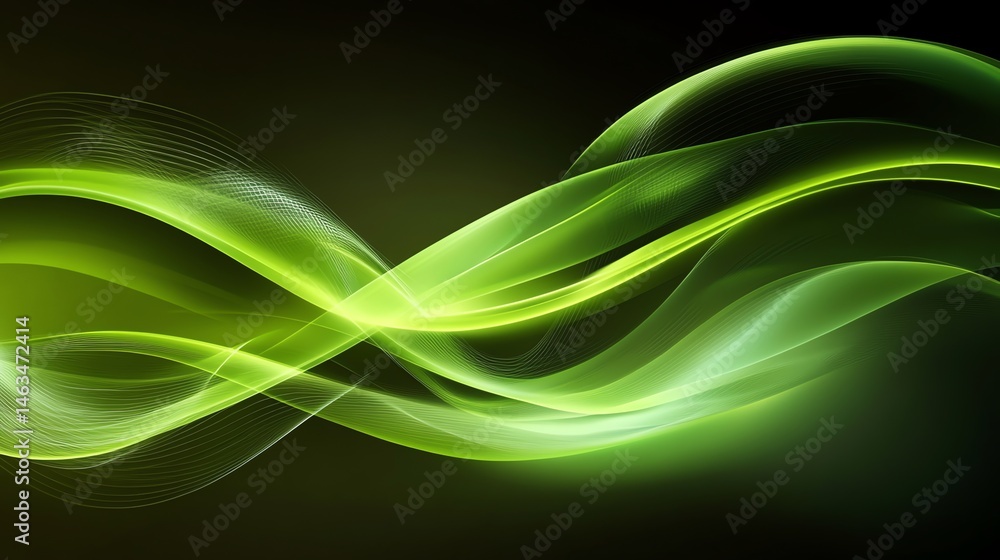 Obraz premium Abstract green energy flow a dynamic ribbon of light and motion suggesting technology and natural harmony in a modern design 100 200 characters