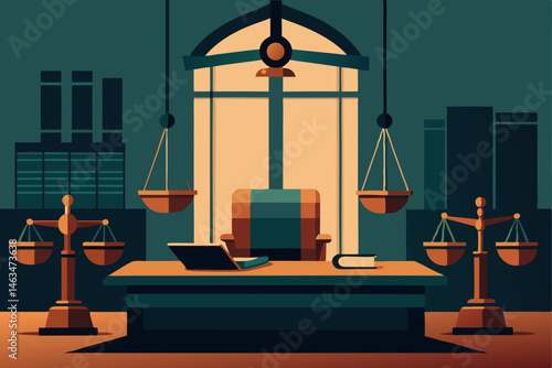 law firm office with heavy books  brass accents  
