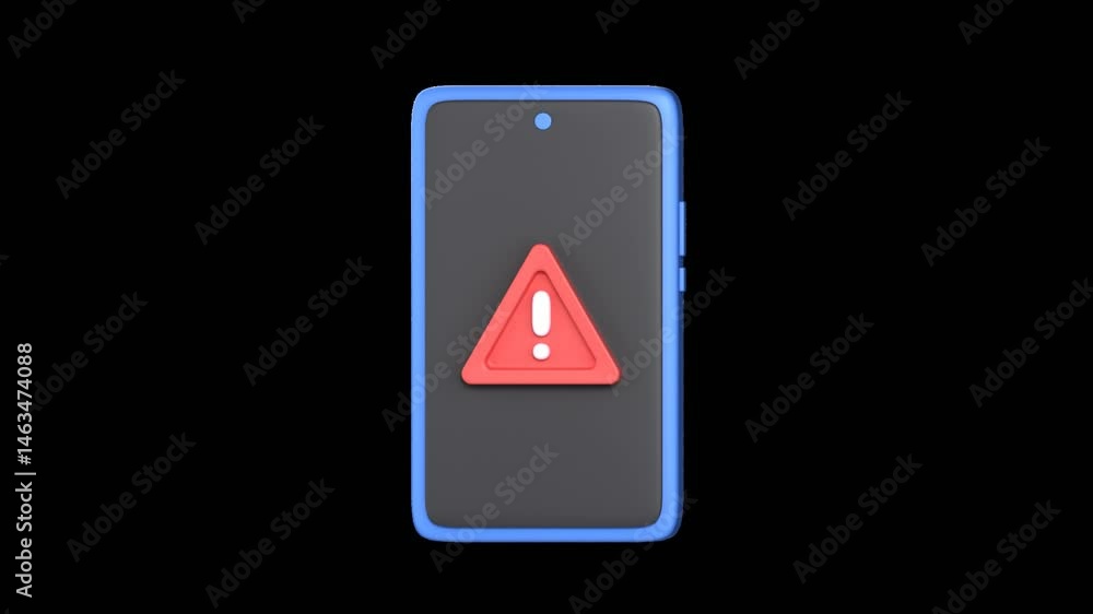3D animated mobile warning alert . Ideal for tech visuals, alerts, and digital themes. Alpha channel, transparent background, 3D render. 3D animated mobile warning alert . Ideal for tech visuals, alerts, and digital themes. Alpha channel, transparent background, 3D render.