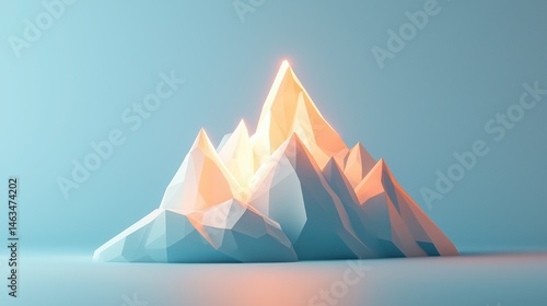 Low Poly Ice Mountain with Cinematic Glowing Effects in High Fidelity Render