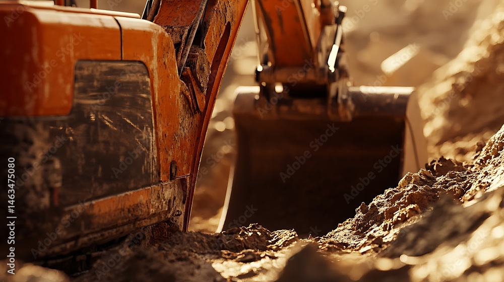 Fototapeta premium Excavator Digging at Construction Site