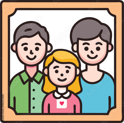 Family portrait in vintage frame, happy and loving..A cheerful and heartwarming illustration of a family portrait.