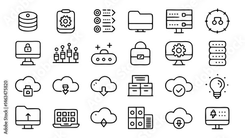 Modern cloud line icons in a minimal linear style ideal for digital platforms and web services showcasing elegant and consistent cloud design elements