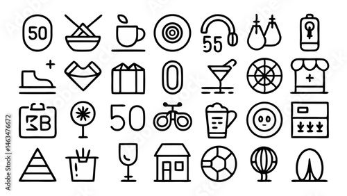 Recreational and hobby icons in clean linear design representing leisure activities lifestyle interests entertainment and personal relaxation in modern visuals