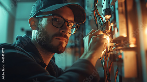 Wallpaper Mural Electrician Working on Electrical Panel Torontodigital.ca