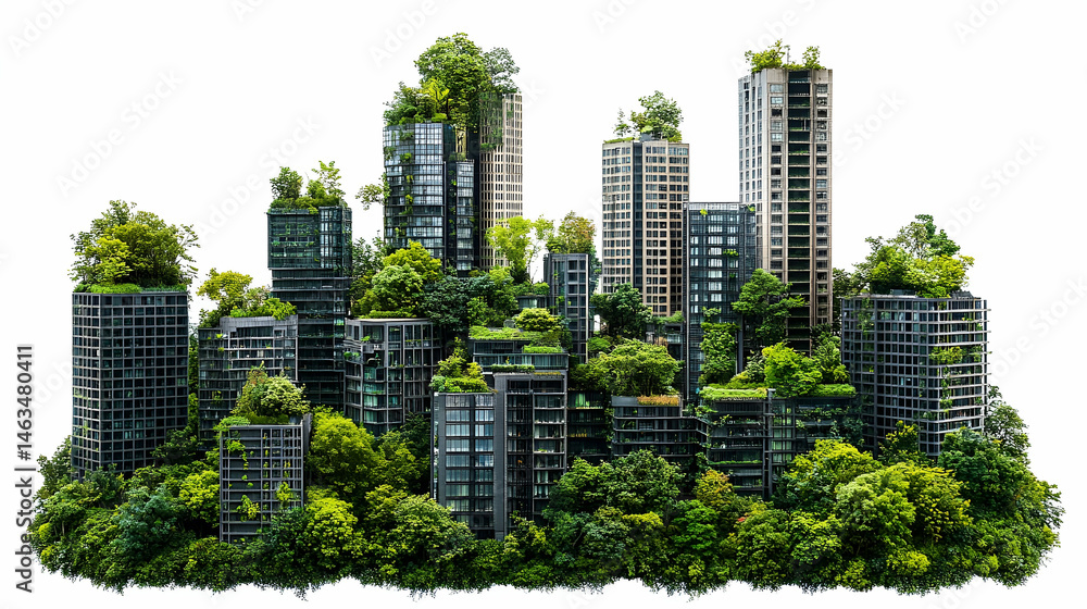 Fototapeta premium Green Cityscape: Lush Vegetation on Modern Buildings