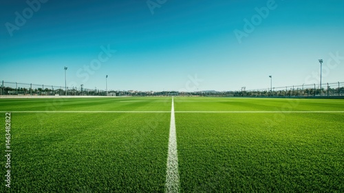 Wallpaper Mural Vibrant artificial turf of a pristine soccer field under a clear sky Torontodigital.ca