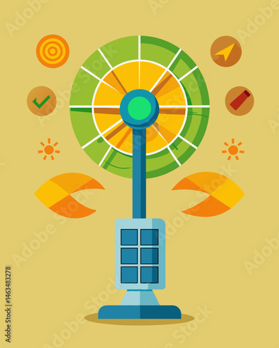 With its adjustable speed settings this fan allows you to customize the intensity of the breeze while staying charged with solar energy.. Vector illustration