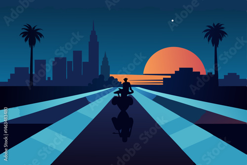 midnight motorcycle ride through a glowing miami