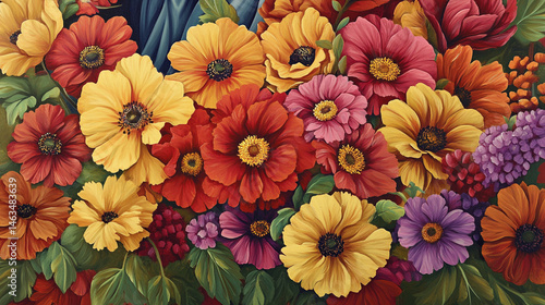 Wallpaper Mural Close-up view of a vibrant array of dahlia flowers in various colors, floral background with daisies, gerberas and dahlias, A stunningly vivid collection of flowers in full blooms. Torontodigital.ca