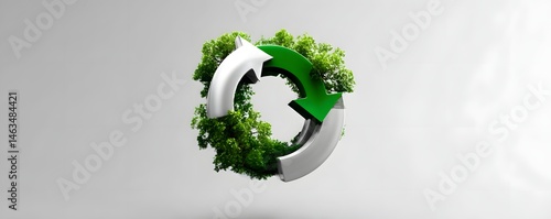 In a conceptual depiction of circular economy concepts, a prominent green arrow rises against a neutral backdrop, illustrating advancements in eco-friendly practices and resource efficiency. The