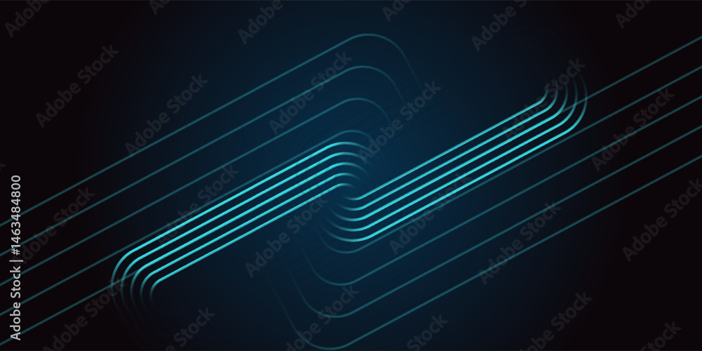 Naklejka premium Dark blue abstract background with glowing circle lines. Geometric stripe line art design. Modern shiny blue diagonal rounded lines pattern. Futuristic technology concept