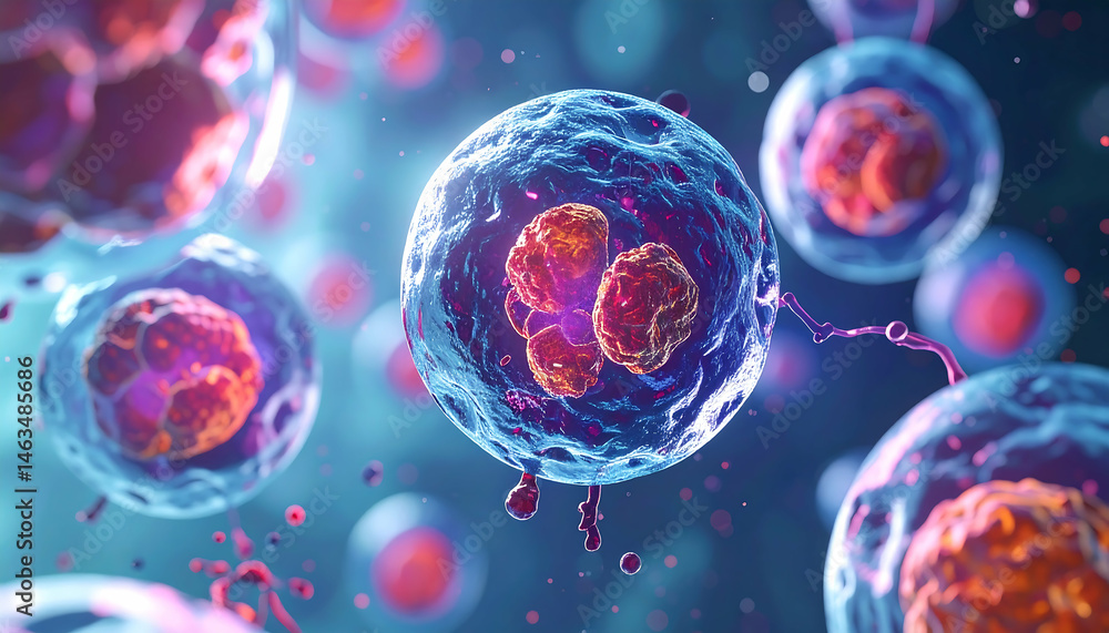 Naklejka premium Stunning Microscopic View: Cell Division & Cellular Processes
