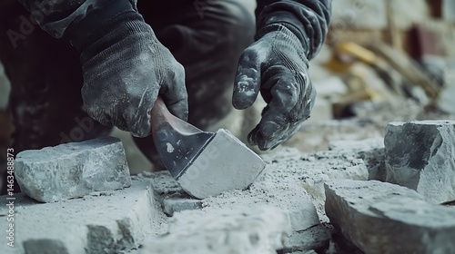 Wallpaper Mural Construction Worker Using Chisel on Stone Torontodigital.ca