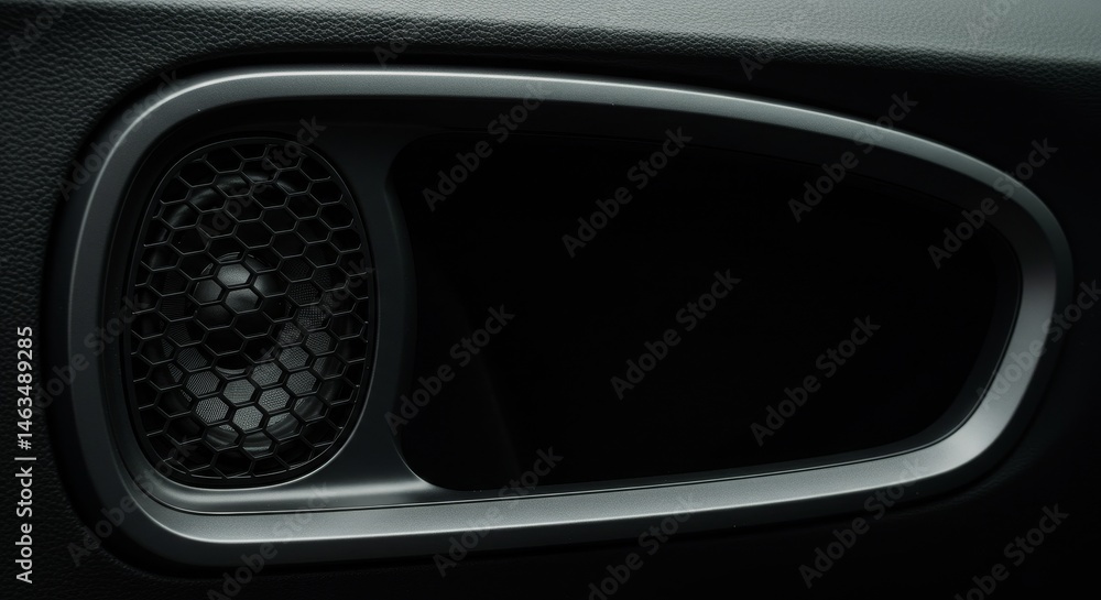 Fototapeta premium Close Up Car Audio Speaker Honeycomb Grille - High-quality car audio speaker, honeycomb grille design, modern automotive interior, premium sound system, elegant detail