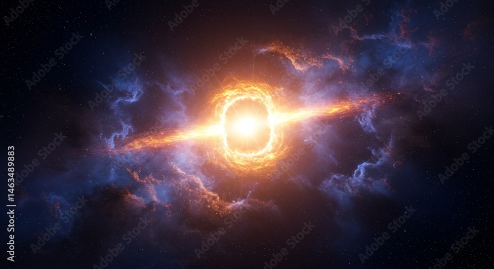 Fototapeta premium Cosmic Ring of Fire - A vibrant depicting a fiery ring in space, surrounded by swirling nebulae and stars. Perfect for science fiction, fantasy, or astronomy projects