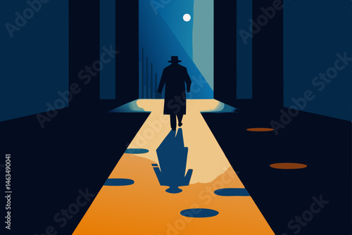 mysterious figure leaving glowing footprints 