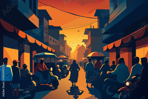 new delhi street market at night  buzzing with 