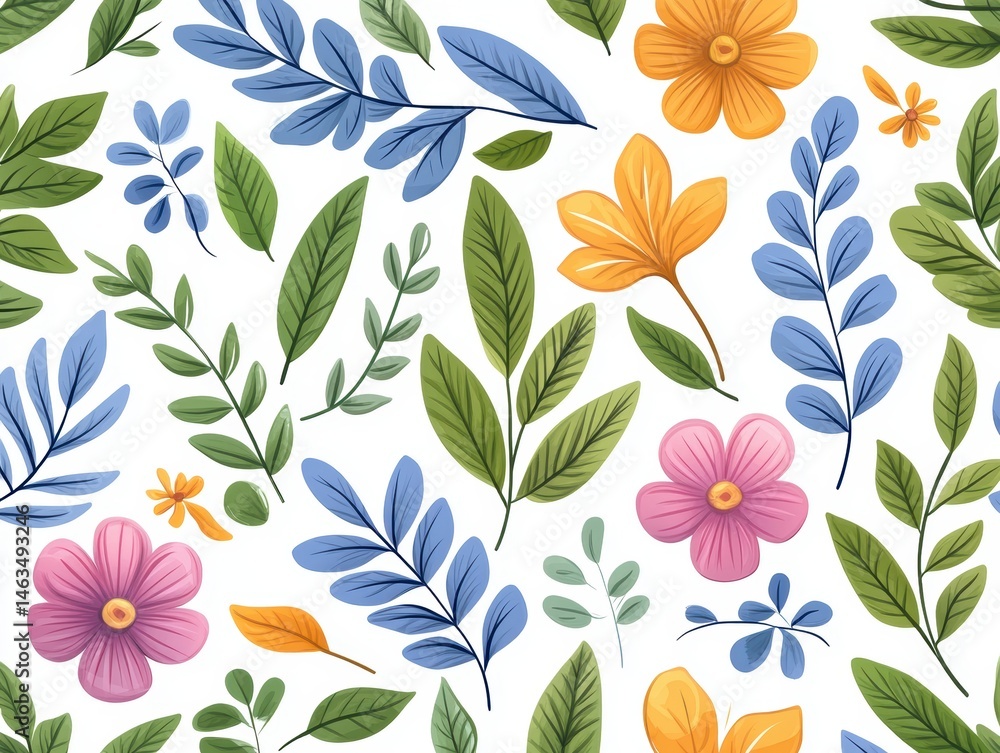 Floral Pattern Background with Leaves and Flowers Floral Pattern Background with Leaves and Flowers