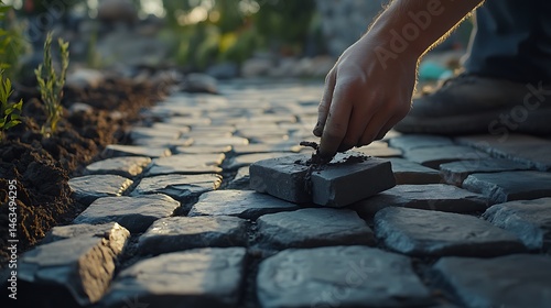 Wallpaper Mural Hand Laying Cobblestone Path in Garden Torontodigital.ca