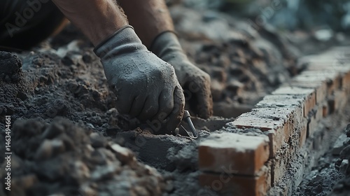 Wallpaper Mural Bricklayer's Hands Laying Bricks with Mortar Torontodigital.ca