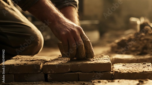 Wallpaper Mural Close-up of a person laying bricks in a construction site Torontodigital.ca