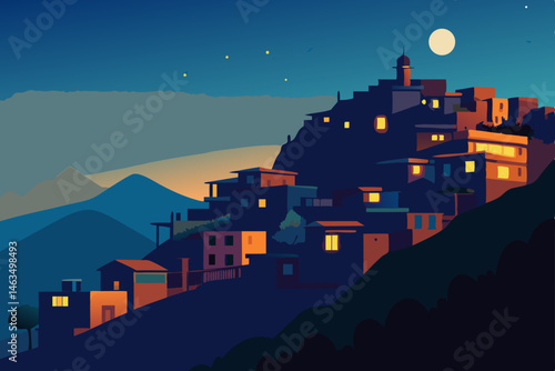 night view of a sprawling favela from a hilltop 
