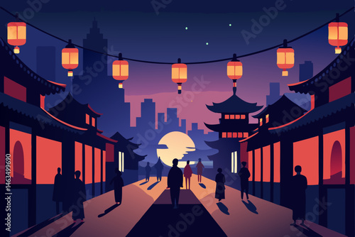 nighttime festival in a korean street  lanterns 