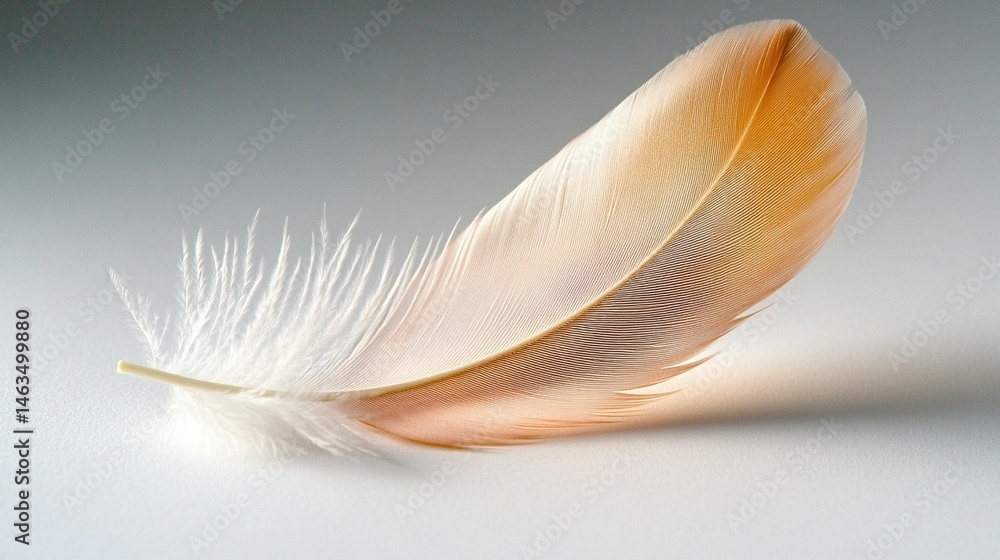 Naklejka premium Soft orange bird feather on bright background light and airy image