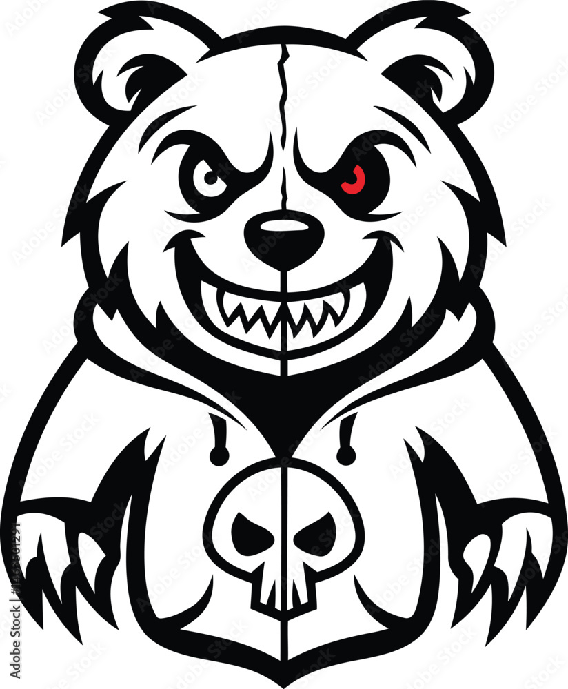 Cartoon and Funny style fierce bear character with a split face vector illustration, fierce bear character with a split face silhouette and line art vector design Cartoon and Funny style fierce bear character with a split face vector illustration, fierce bear character with a split face silhouette and line art vector design