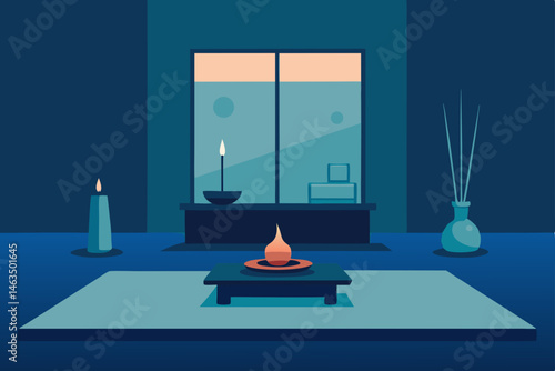 office and meditation zone with cushions  candles