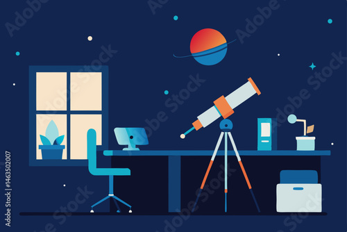 office and observatory hybrid with telescope 