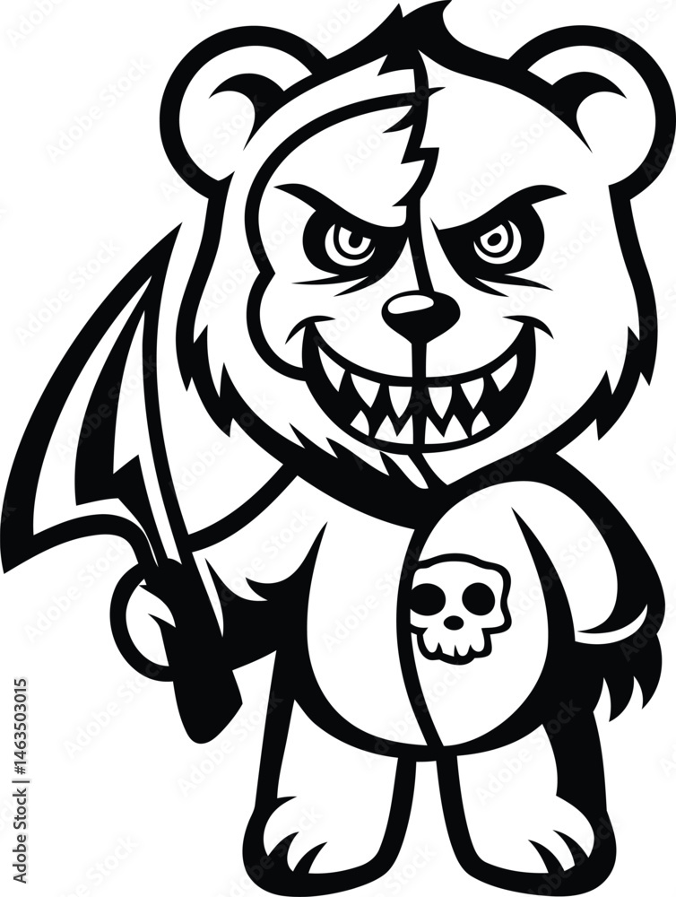 Cartoon and Funny style fierce bear character with a split face vector illustration, fierce bear character with a split face silhouette and line art vector design Cartoon and Funny style fierce bear character with a split face vector illustration, fierce bear character with a split face silhouette and line art vector design