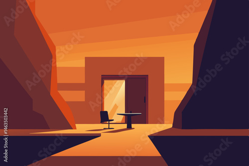 office carved into a sandstone canyon wall  bathed