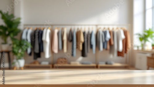 Minimalist clothing rack with stylish apparel and natural light ambiance