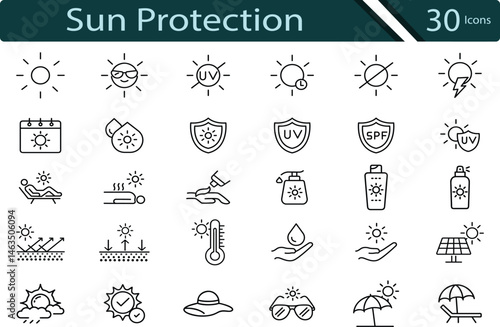 Essential UV Protection and Sun Safety Icons for Skincare and Outdoor Awareness.