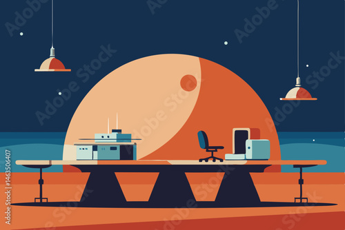 office in a low gravity moon colony with hover 