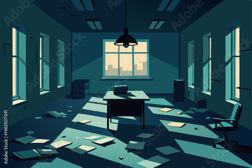 office in an abandoned asylum with scattered 