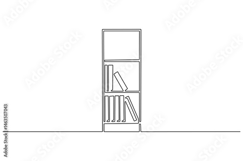 Continuous one line drawing of Shelving unit with books. Single line drawing illustration of Bookshelf. Interior decoration concept vector art. Doodle line illustration.