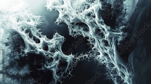 Abstract representation of a complex, network-like structure in grayscale tones