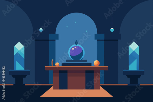 office of a mythical oracle with crystal spheres 