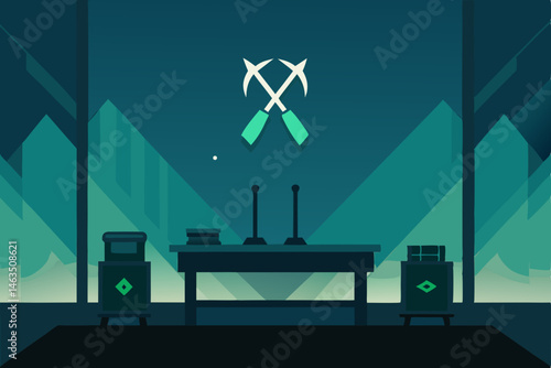 office of a norse god with runes  axes  and aurora