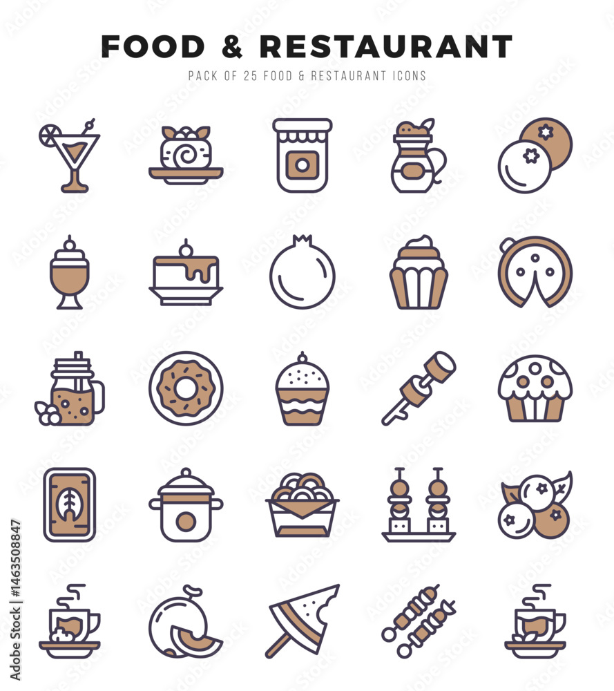 Set of Two Color Food and Restaurant Icons. Two Color art icon. Vector illustration Set of Two Color Food and Restaurant Icons. Two Color art icon. Vector illustration